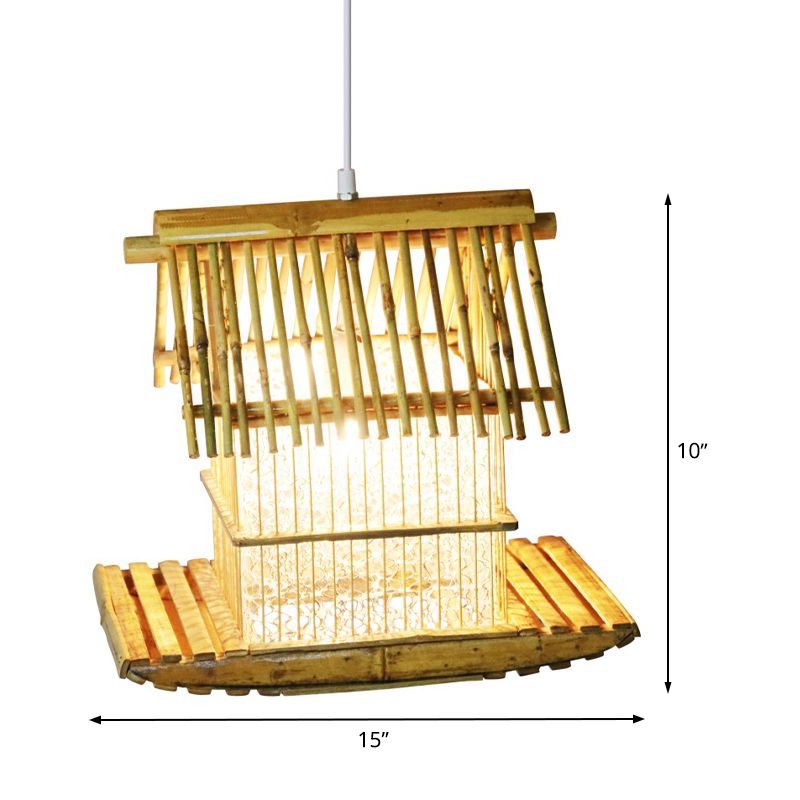 Asian 1 testa appesa alla testa beige barca a sospensione dell'illuminazione con tonalità di bambù