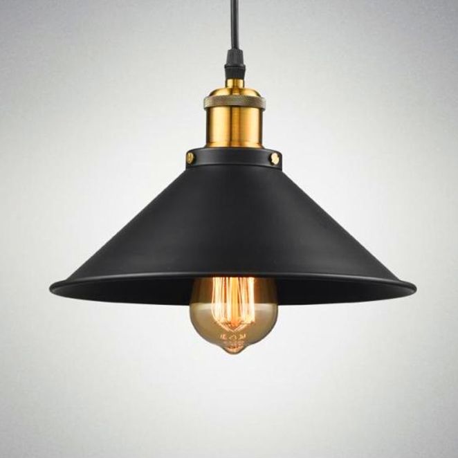 Black 1 Light Pendant Light Industrial Retro Tapered Shade Metal Hanging Lamp  for Dining Room