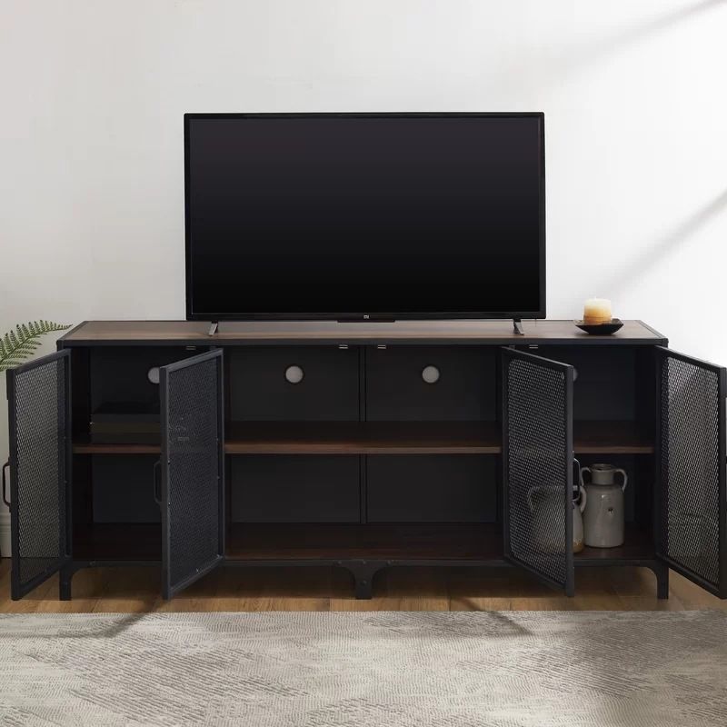 Industrial Wood TV Stand Enclosed Storage TV Media Console with Legs for Living Room