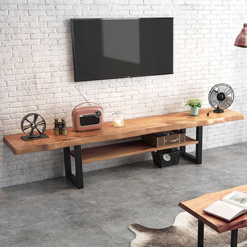 Pine Wood 1-Shelf TV Stand Industrial 2-Tier 17.72" H TV Stand