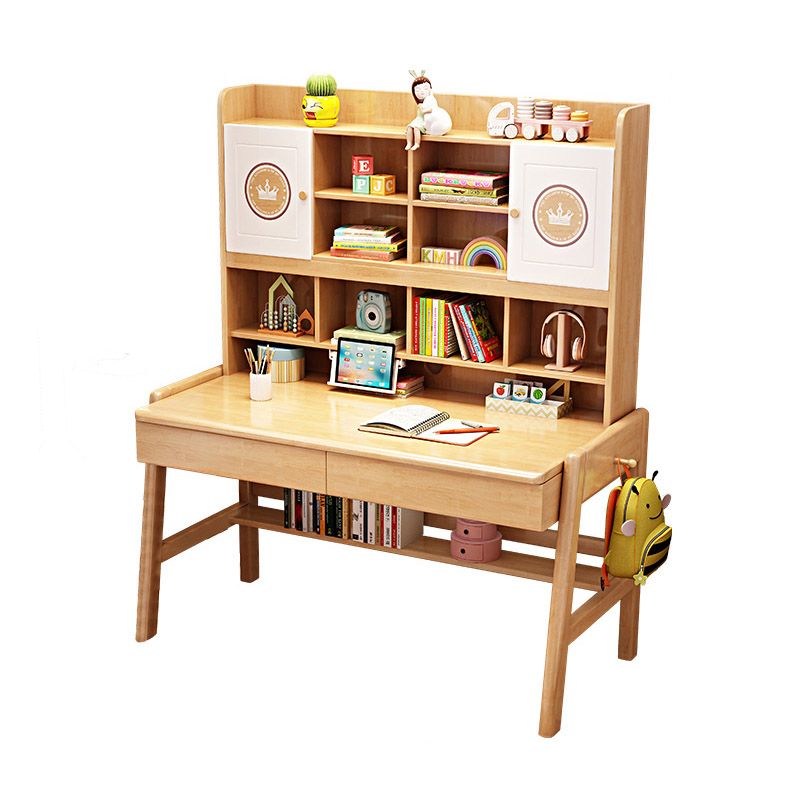 Solid Wood Children's Desk Ergonomic Home Desk with Chair with Bookshelf