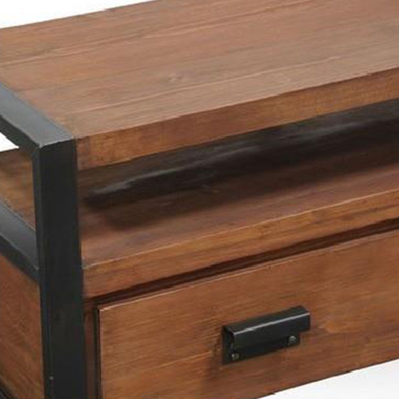 Industrial Wooden Media Console with Drawers, Brown Stand Console