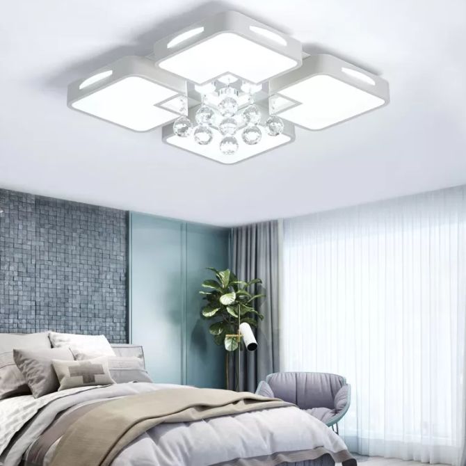 Witte rechthoekige LED Flush Light Modern Acryl Woonkamer Plafond vast te stellen met Crystal Balls