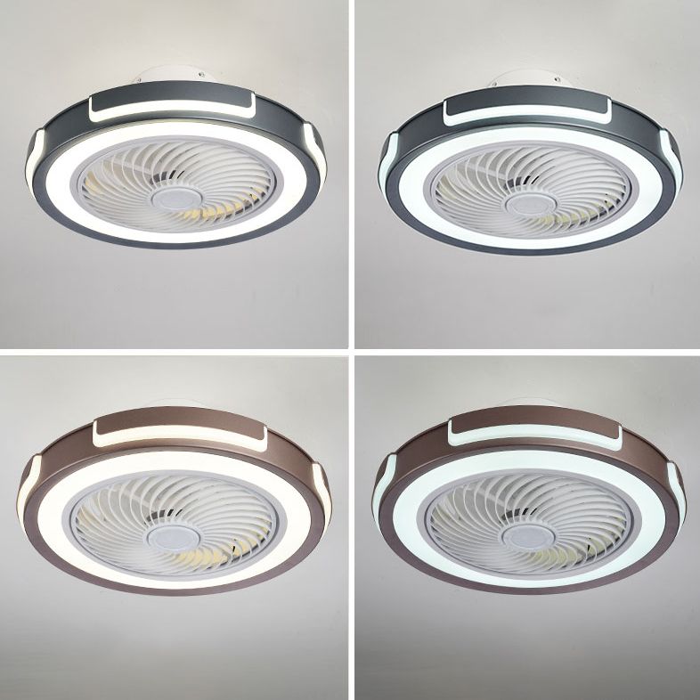 Montaje de ventilador LED circular de acrílico en ventiladores de techo de hierro forjado de estilo creativo moderno para dormitorio