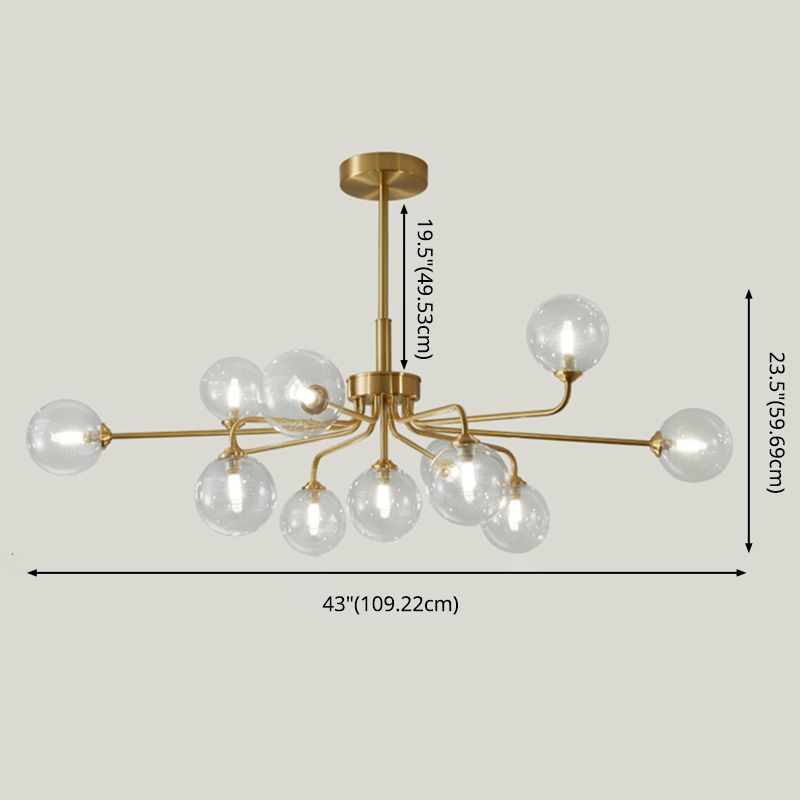 Minimalist Style Round Chandelier Lighting Fixture Glass Bedroom Hanging Lamp Kit