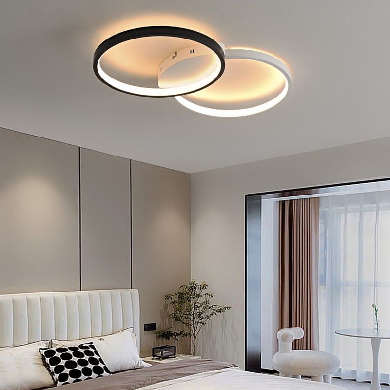 Contemporary LED Ceiling Lamp 2-Light Flush Mount in Black and White for Bedroom