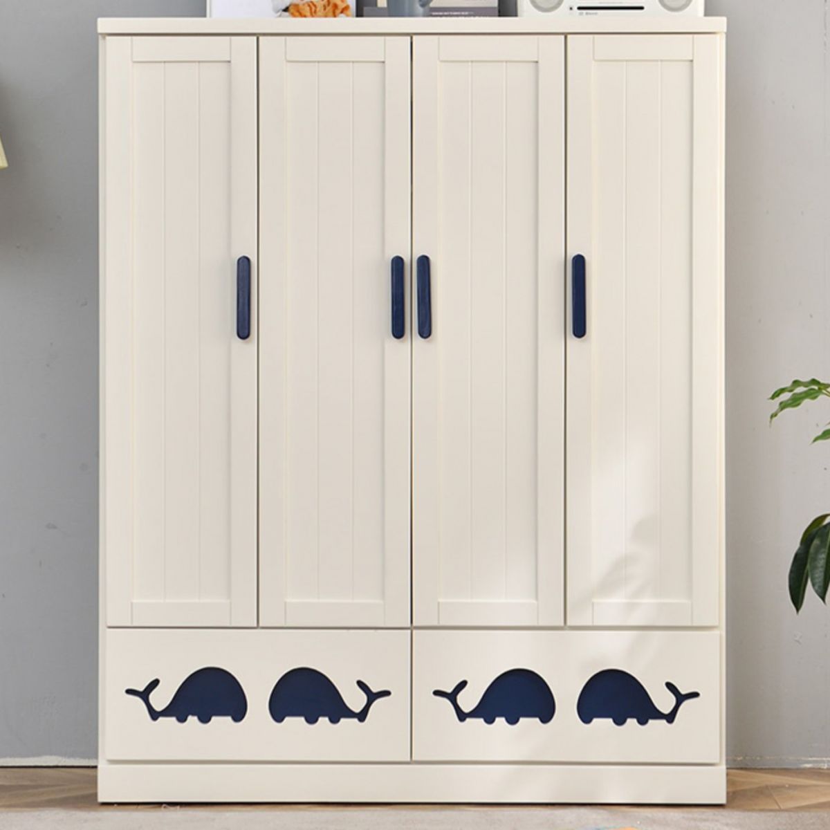 Solid Wood Kid's Wardrobe Modern Armoire Closet with Lower Storage Drawers