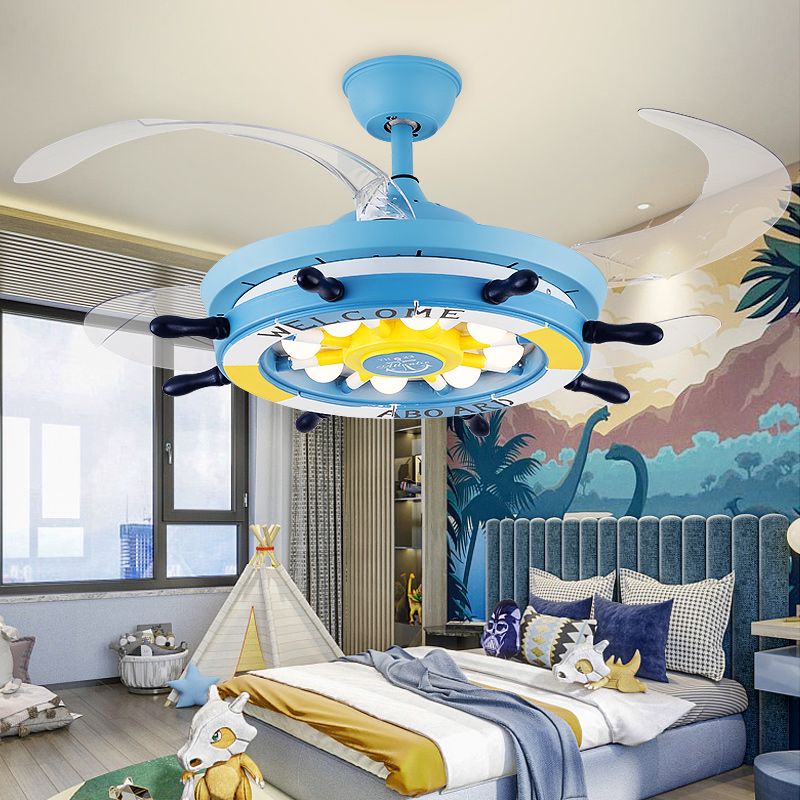 Méditerranéen Gondoir Pendant ventilateur Light Metallic Child Child Room LED Semi Flush Plafond Light