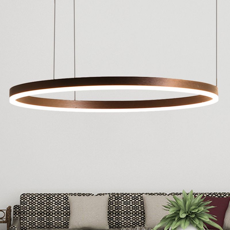 Coffee Circular Chandelier Lamp Modernist 1/3/4 Lights Metal Led Hanging Ceiling Light Fixture in White/Warm Light