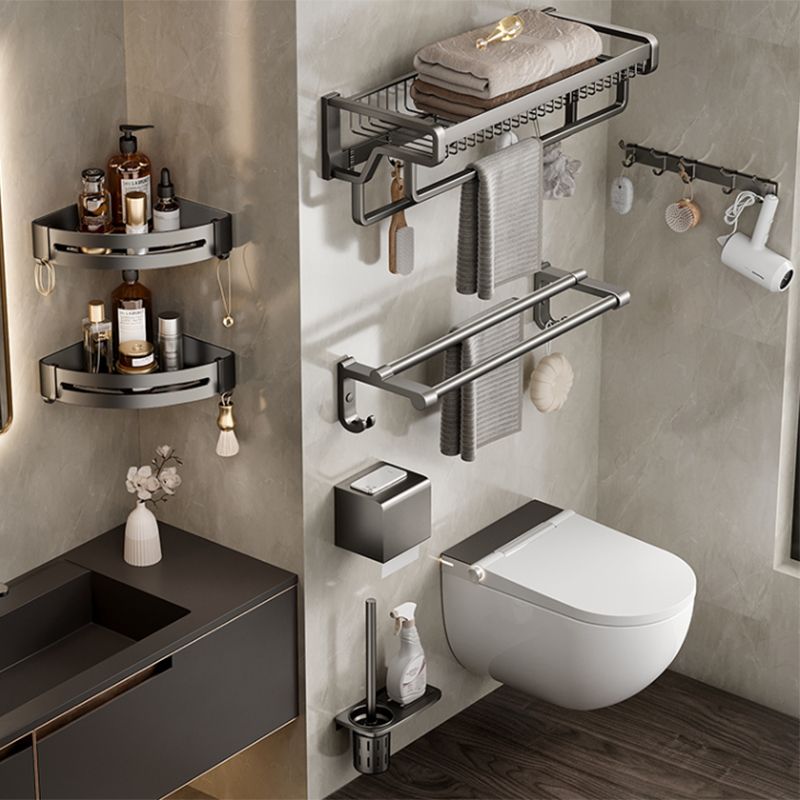 Contemporary Bath Hardware Set in Stainless Aluminum Matte Gray Robe Hooks/Towel Bar