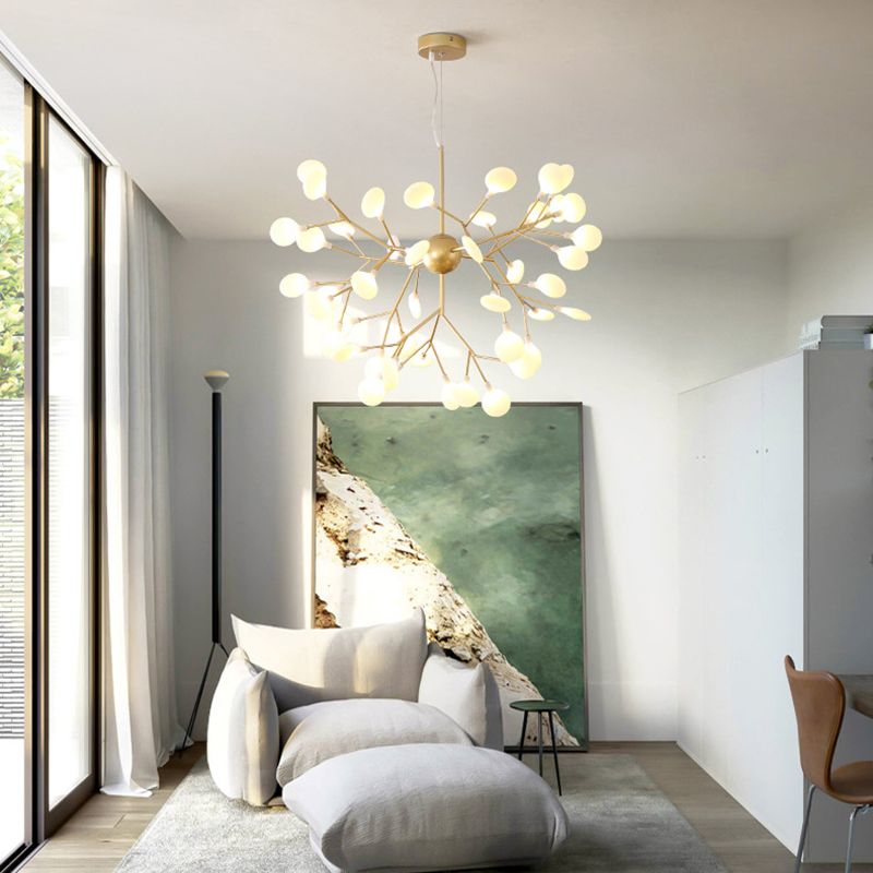 Modern Glowworm Chandelier Light Fixtures Multi-Head Gold Suspension Pendant Lamps