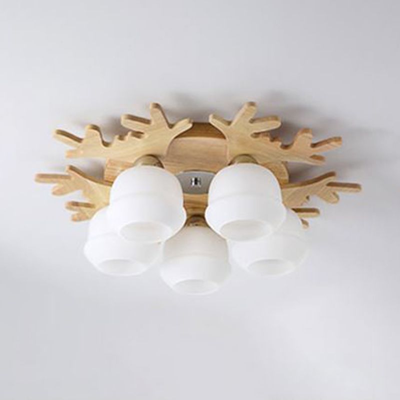 Modern Style Ball Shape Flush Mount Wood Ceiling Light for Bedroom