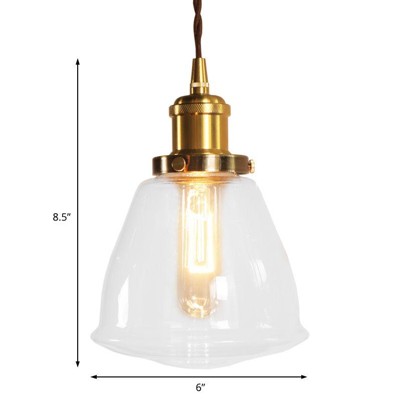 Brass 1 Bulb Pendant Lighting Fixture Vintage Clear Glass Cone Hanging Ceiling Lamp