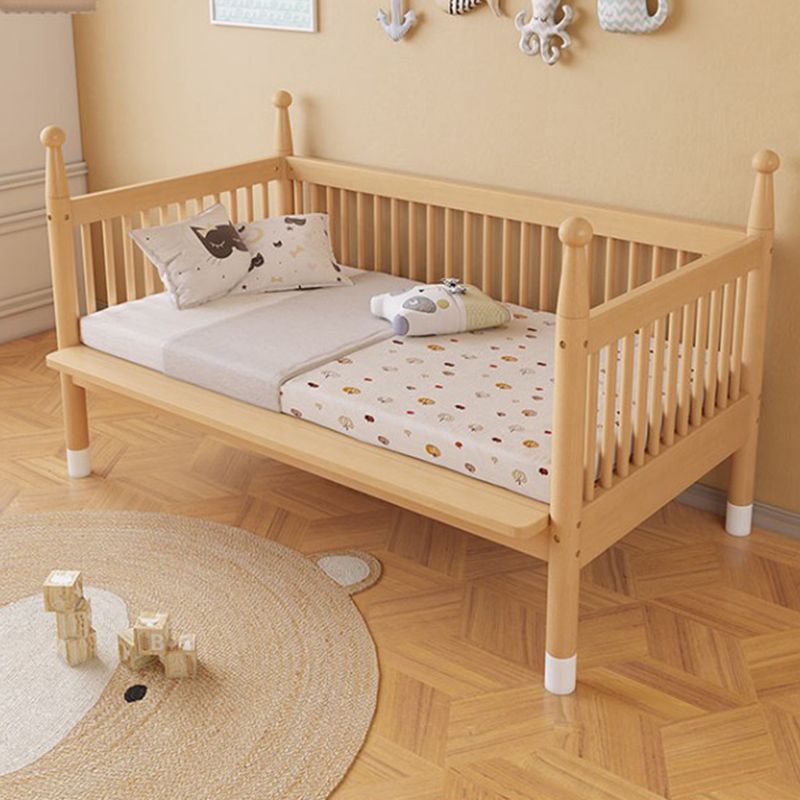 Farmhouse Nursery Crib with Adjustable Height in Natural Wood