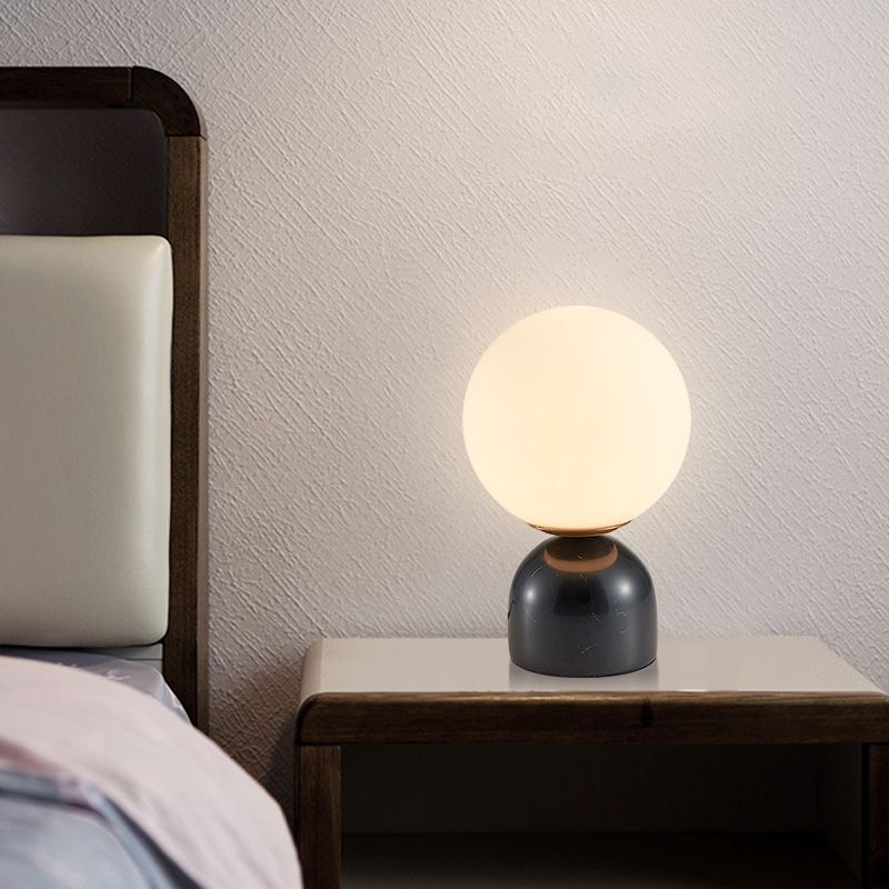 Minimalism Marble Base Mini Table Lamp Nordic Style White Glass Globe Shade Nightstand Light for Bedroom