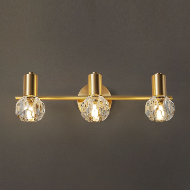 Crystal Round Wall Sconce Modern Multi Lights Mirror Wall Mount Light Fixture in Gold