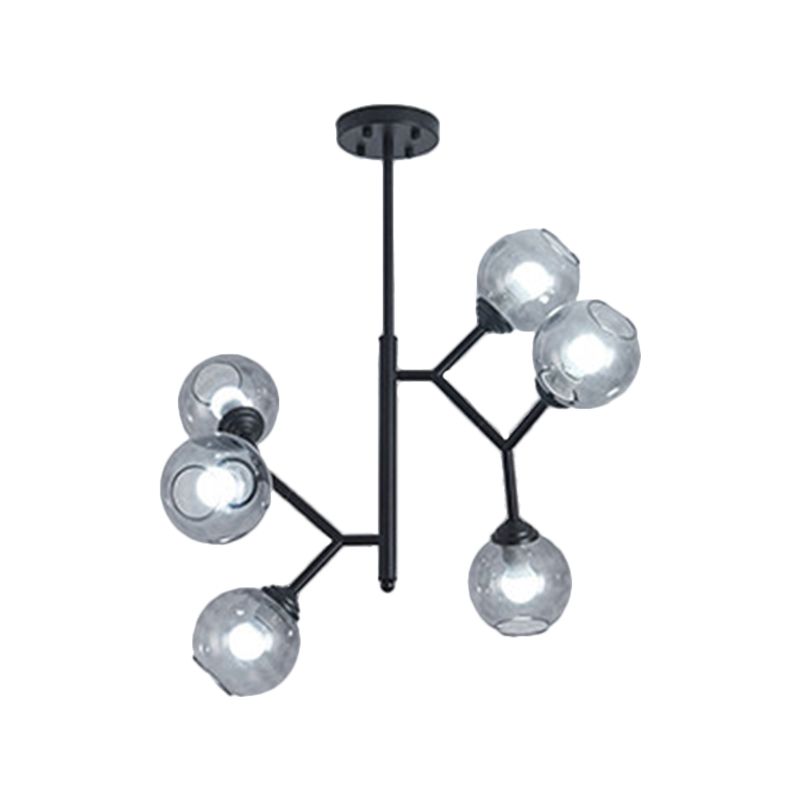 Restaurant Bubble Hanging Light Glass Shade 6 Head Post Modern Chandelier in Black/Gold