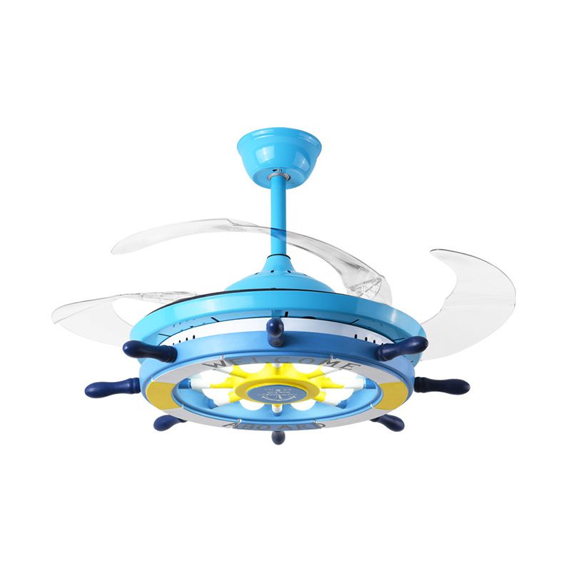 Luz de lámpara de luz de semi descarga de dormitorio de timón Acrílico rosa/azul/blanca lámpara de ventilador de techo colgante de LED con 4 cuchillas transparentes, 42 "W