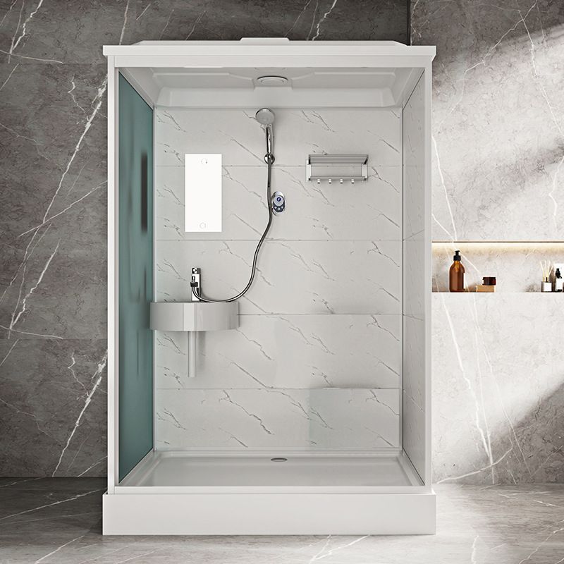 White Rectangle Shower Stall with Shower Base Tempered Glass Shower Stall