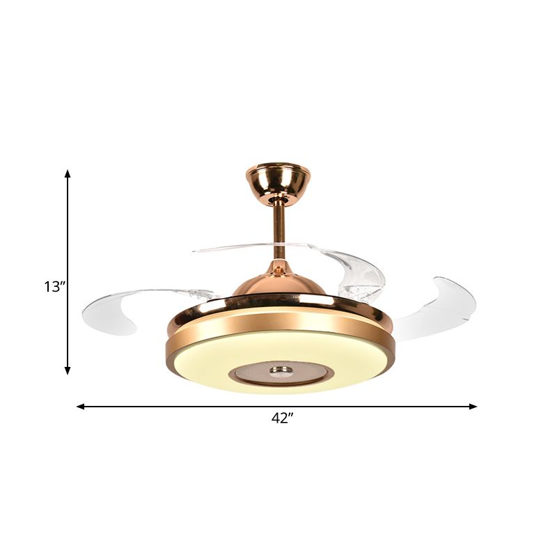 Ring Living Room Fan Lighting Simple Acrylic LED Gold Semi-Flush Mount Ceiling Light with 4 Clear Blades, 36"/42" Wide