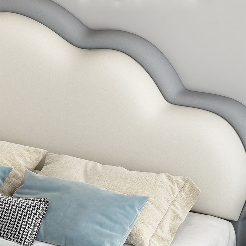 Queen Upholstered Low Bed Frame Mattress Included Standard Bed with Cloud Shaped Headboard