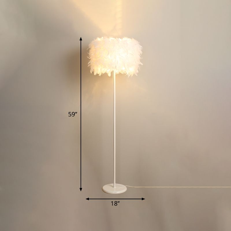 Trommelvloer Licht Licht Simplicity Feather 1-Licht Wit Goaneneck/Straight Stand Up Lamp met/zonder kristal draperen