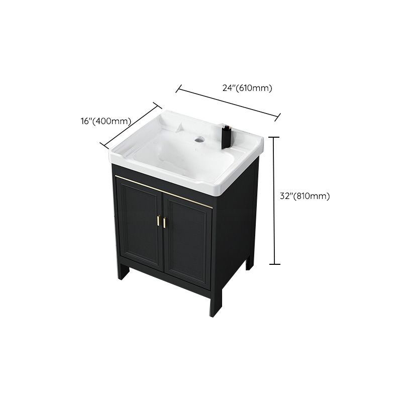 Modern Metal Sink Cabinet Mirror Wall-Mounted Bathroom Vanity Cabinet in Black