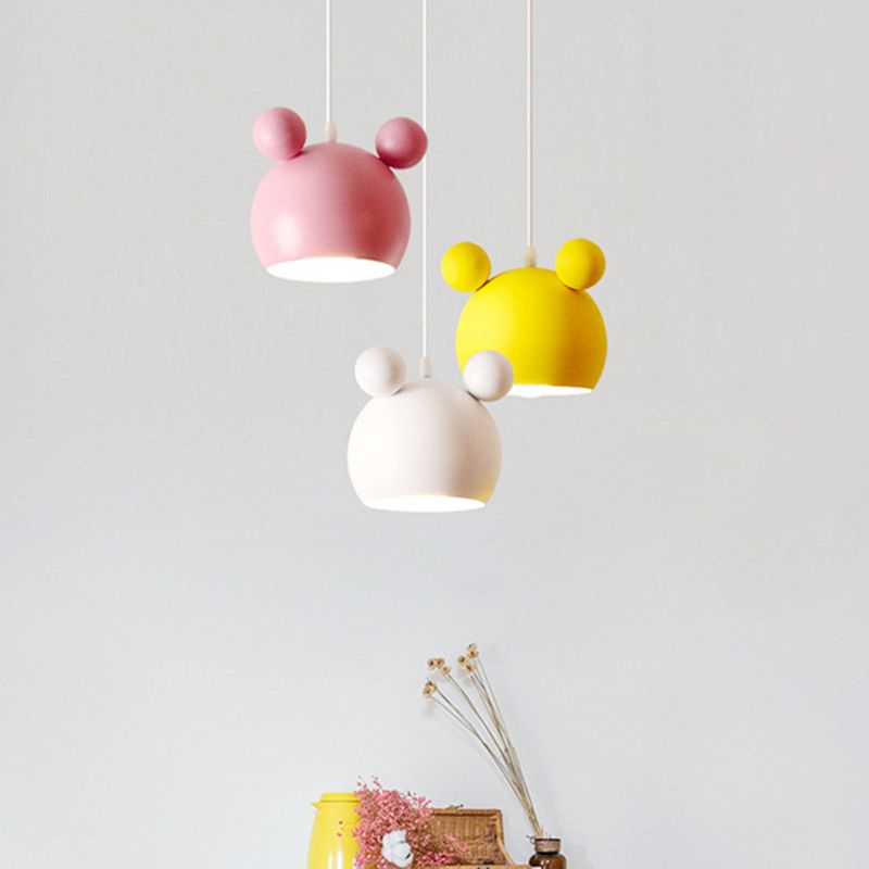 1 Light Bear Pendant Lighting Macaron Iron Pendant Ceiling Lights for Bedroom with Hanging Cord