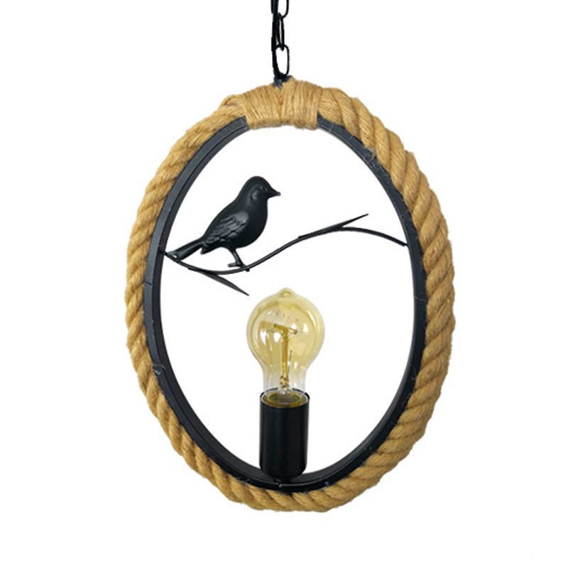 1 lichte ronde/rhombus/vierkante hanglampverlichting zwart touw hangende lamp armatuur voor woonkamer met vogel deco