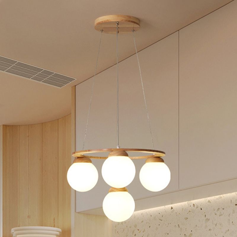 Circle Pendant Chandelier Minimalist Wooden Ceiling Hung Fixture for Living Room