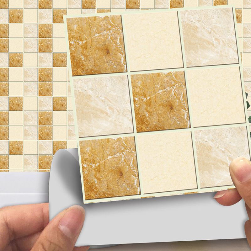 Self-Stick Mosaic Tile Wallpaper Panels Yellow-Brown Modern Style Wall Covering for Bathroom