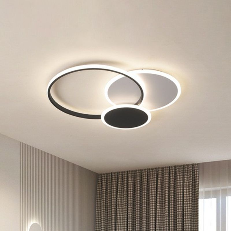 Geometrical Flush Mount Lighting Minimalist Metallic Living Room LED Flush Mount Fixture in Black