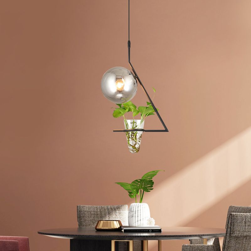 Kugel Schlafzimmer Suspension helles industrielles Rauchgrauglas 1 Helles Schwarz/Grau/Gold Deckenlampe mit Pflanzenbecher