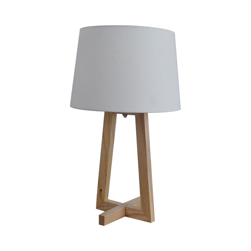 Drum Night Table Light Minimalism Fabric 1-Head Wood 2-Legged Nightstand Lamp for Kids Room