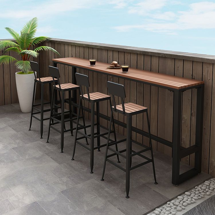 Wood Bar Dining Table Modern Rectangle Bar Table with Trestle Pedestal for Courtyard