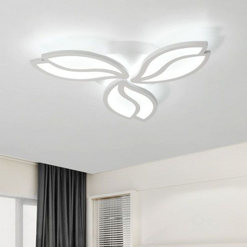 Acrylic Leaf Semi Flush Light Artistic White LED Flush Ceiling Light Fixture for Living Room