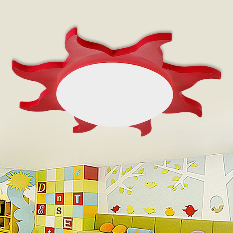 Sun Shaped Flush Ceiling Light Cartoon Wood Acrylic Ceiling Light for Kindergarten