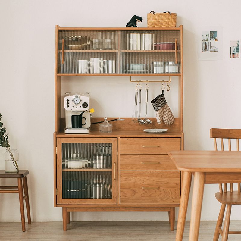 Contemporary Solid Wooden Hutch Buffet Glass Door Dining Hutch with Door for Dining Room