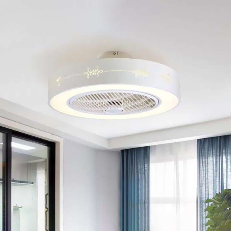 Ventilateur de salon de tambour 8 "de haut Light Metal contemporain LED Blanc 3 lames semi-flush Mount Lighting Fixture