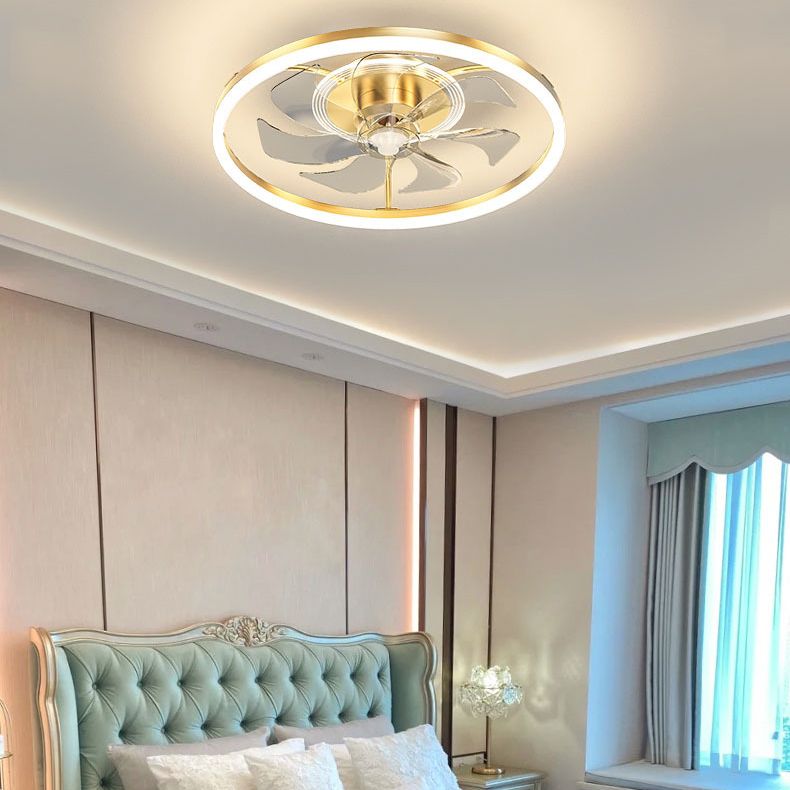 Circular Bedroom Ceiling Fan Light Modern Metal LED Flush Mount Ceiling Lamp