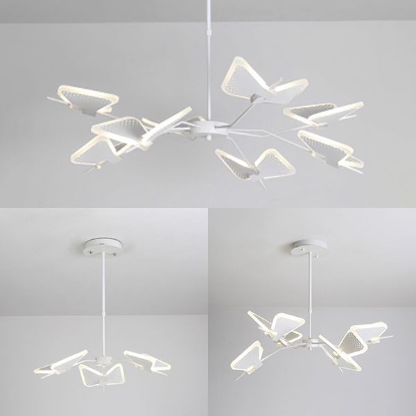 3/6/8 Lights Bedroom Chandelier with Butterfly Acrylic Shade Gold/White Hanging Ceiling Pendant