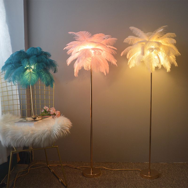 Modern Floor Lamp Colorful Floor Lighting Fixture with Feather Shade for Sitting Room