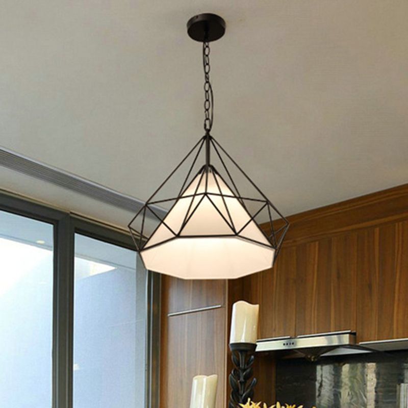 1 Light Diamond Cage Hanging Ceiling Lights Industrial Style Metal Hanging Light Fixtures for Restaurant