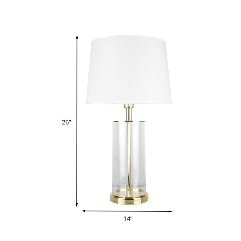 Modernism 1 Head Desk Light White Tapered Drum Night Table Lamp with Fabric Shade