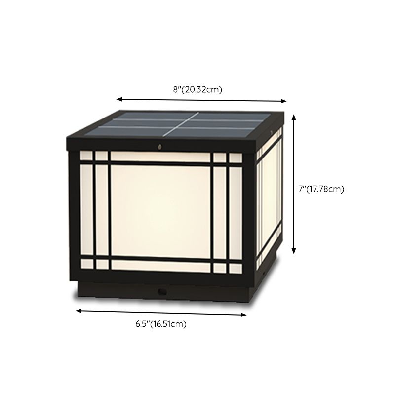 Black Solar Energy Pillar Lamp Modern Metal Square Outdoor Light for Garden