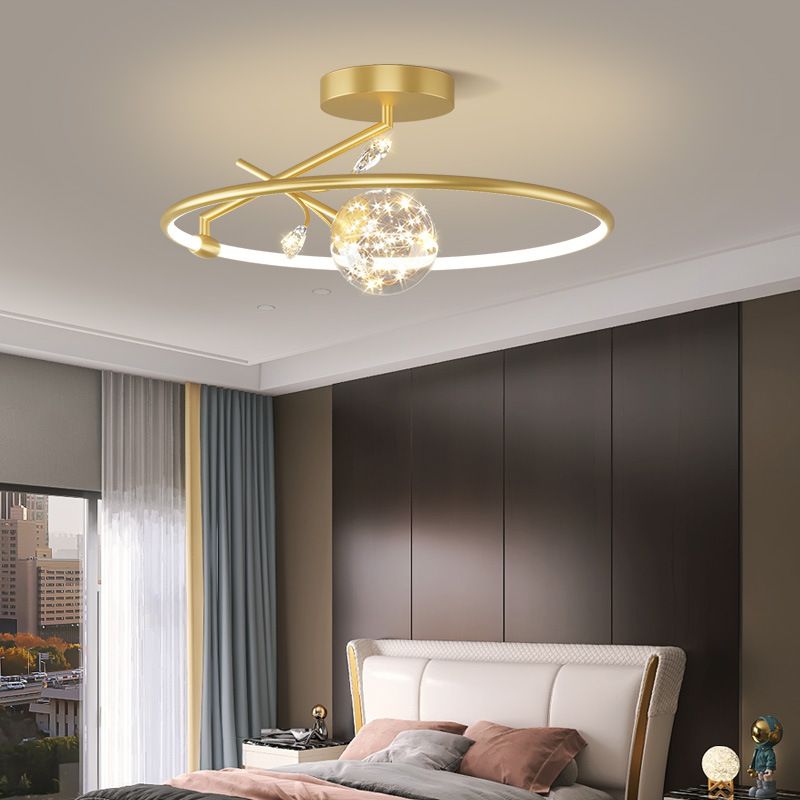 Round Semi Flush Mount Light Fixture Modern Metal LED Semi Flush Mount Ceiling Light