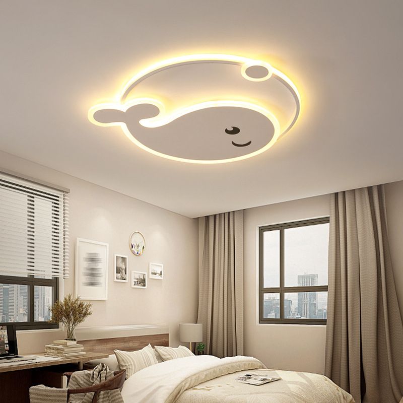 Whale Shape Flush Light Modern Style Metal 2 Light Flush Mount for Bedroom