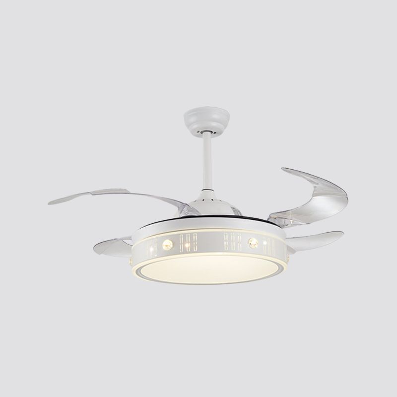 Trommelschaduw 4-blade hangende ventilatorlamp eenvoudige LED witte semi-spoelbevestiging, 20 "breed