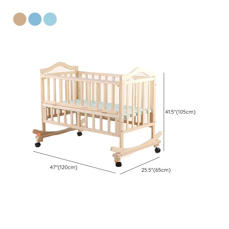 Solid Wood  Baby Crib Convertible Nursery Bed with Casters and Guardrail