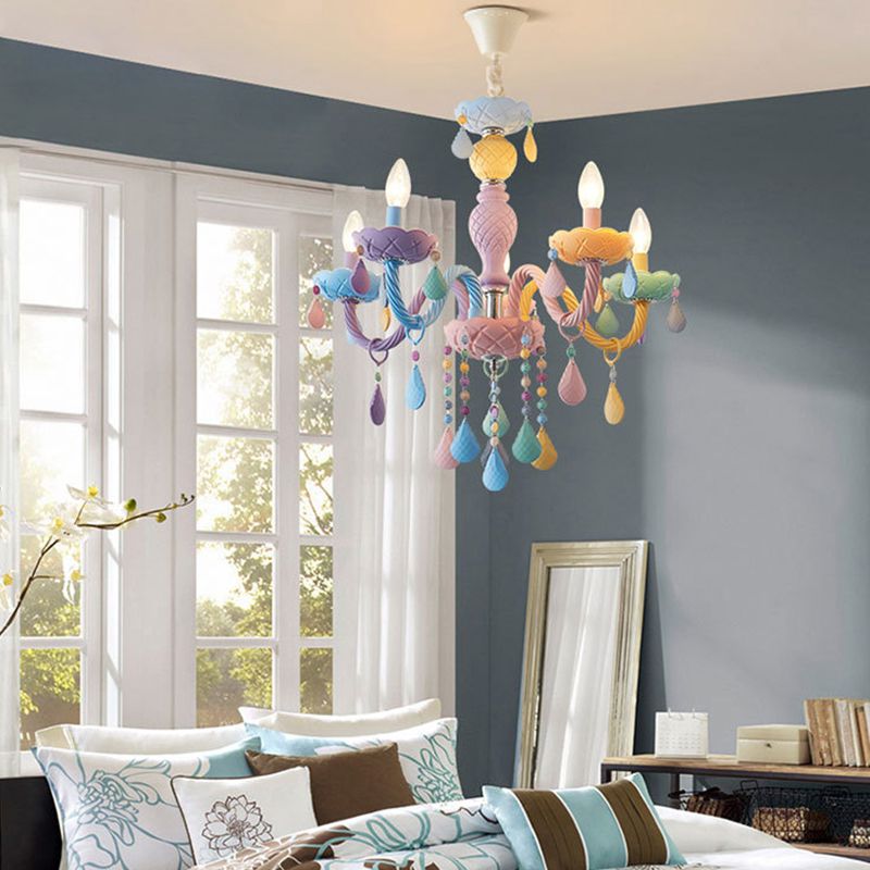 Candlestick Chandelier Lighting Macaron Metal Multicolored Hanging Lamp for Living Room